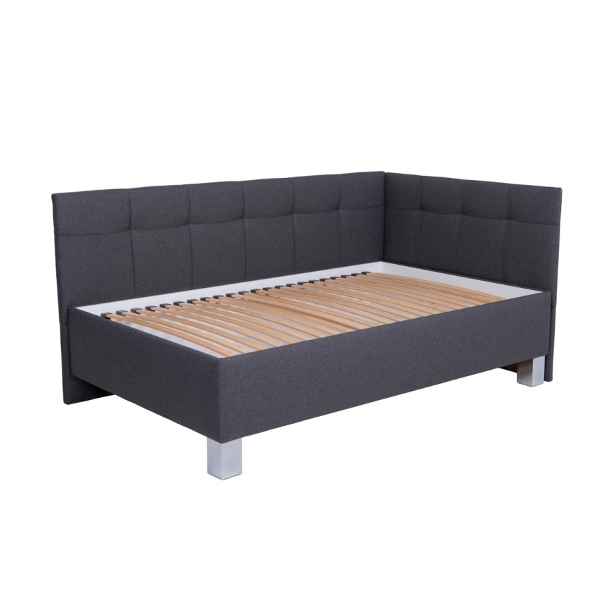 MARIA PETITE upholstered bed with mattress and storage compartment, 120x200 cm, grey