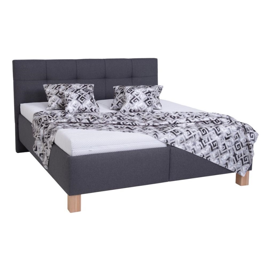 MARIA Upholstered Bed with Mattress and Storage, 160x200 cm, Grey