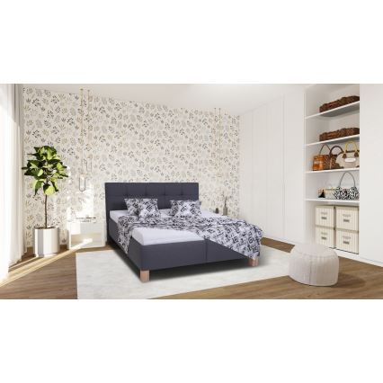 MARIA Upholstered Bed with Mattress and Storage, 160x200 cm, Grey