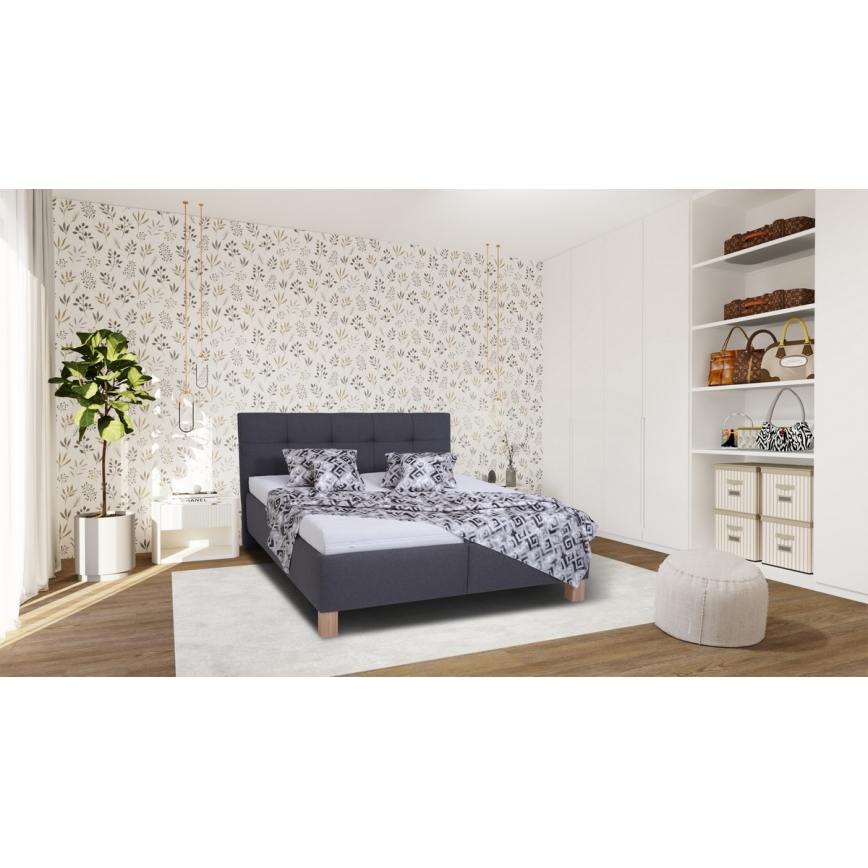 MARIA Upholstered Bed with Mattress and Storage, 160x200 cm, Grey