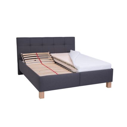 MARIA Upholstered Bed with Mattress and Storage, 160x200 cm, Grey
