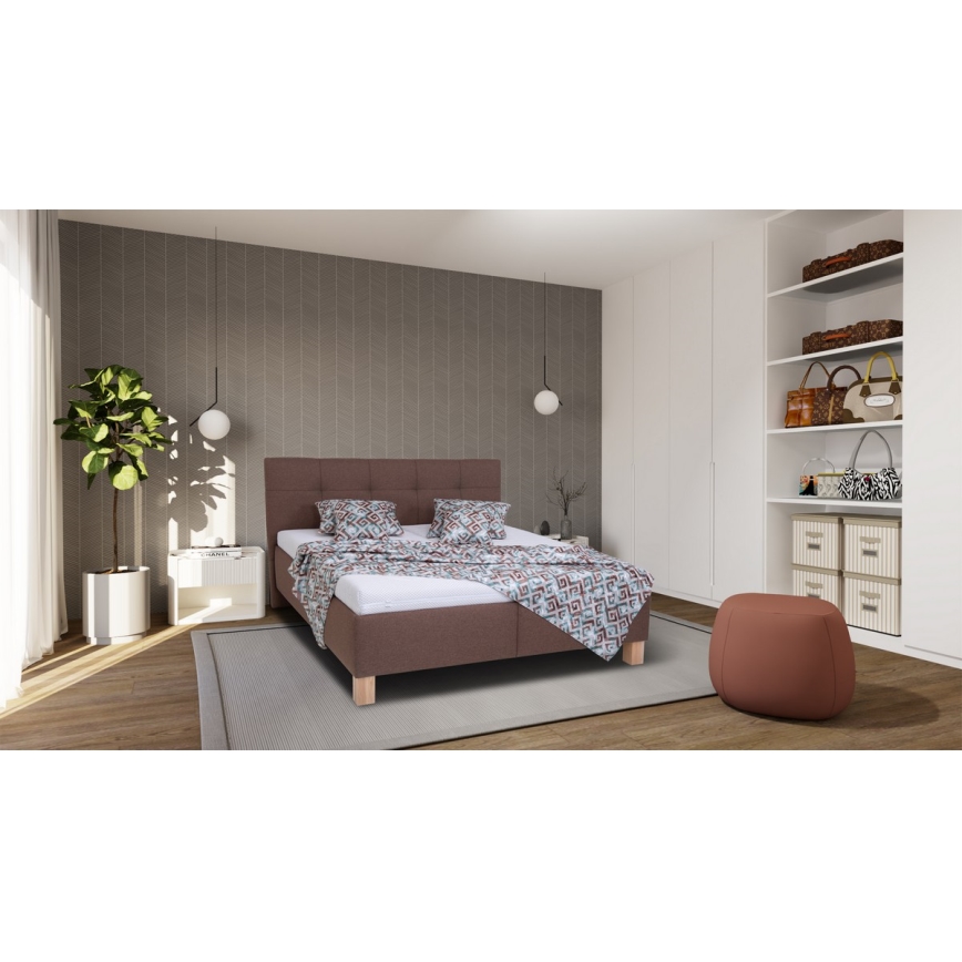 MARIA Upholstered Bed with Mattress and Storage Compartment, 160x200 cm, Brown