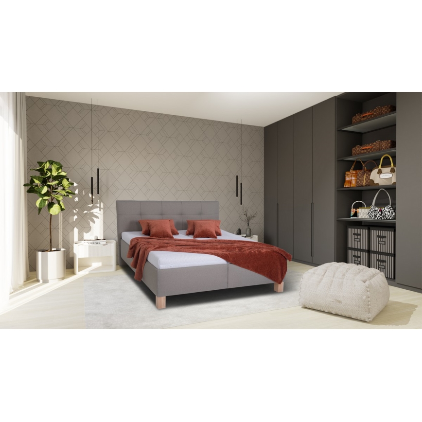 MARIA Upholstered Bed with Mattress and Storage Compartment, 180 x 200 cm, Taupe