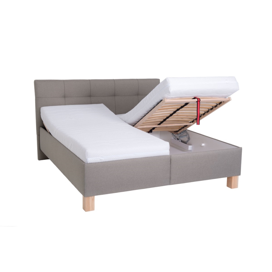 MARIA Upholstered Bed with Mattress and Storage Compartment, 180 x 200 cm, Taupe