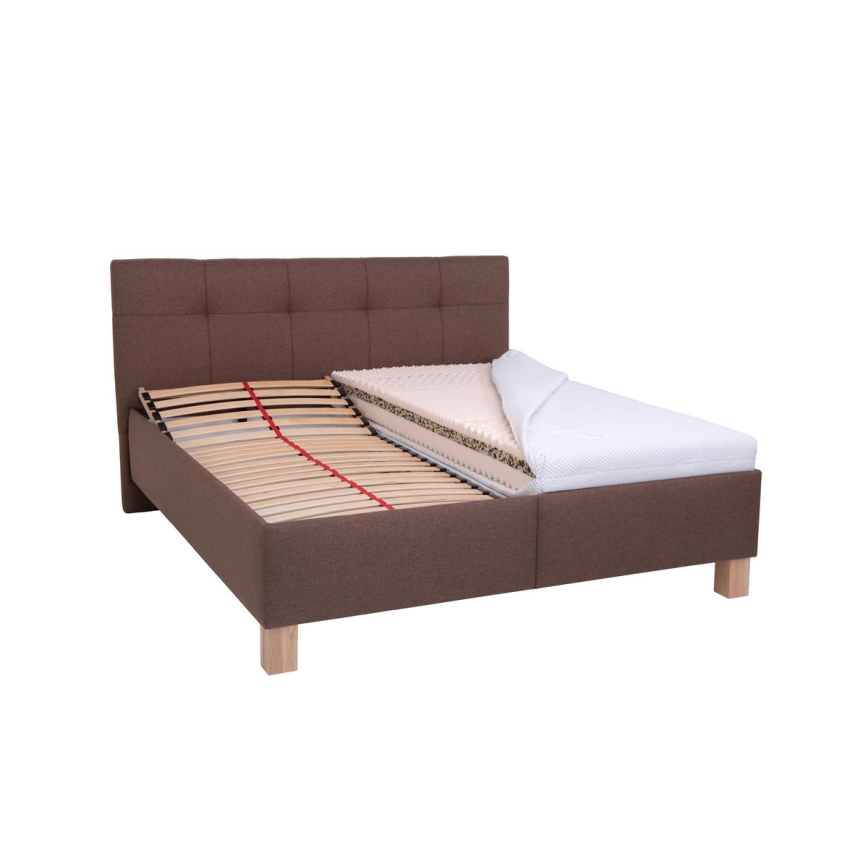 MARIA Upholstered Bed with Storage, 180 x 200 cm, Brown – Mattress Not Included