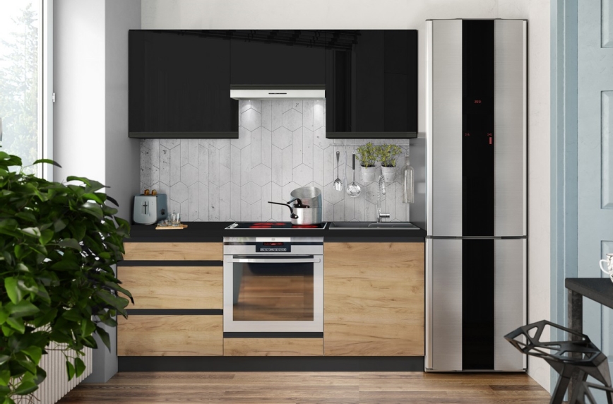 MARINA 180 cm kitchen unit, Craft Oak/Glossy Black