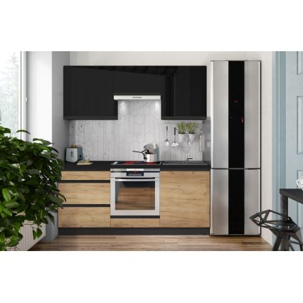 MARINA 180 cm kitchen unit, Craft Oak/Glossy Black