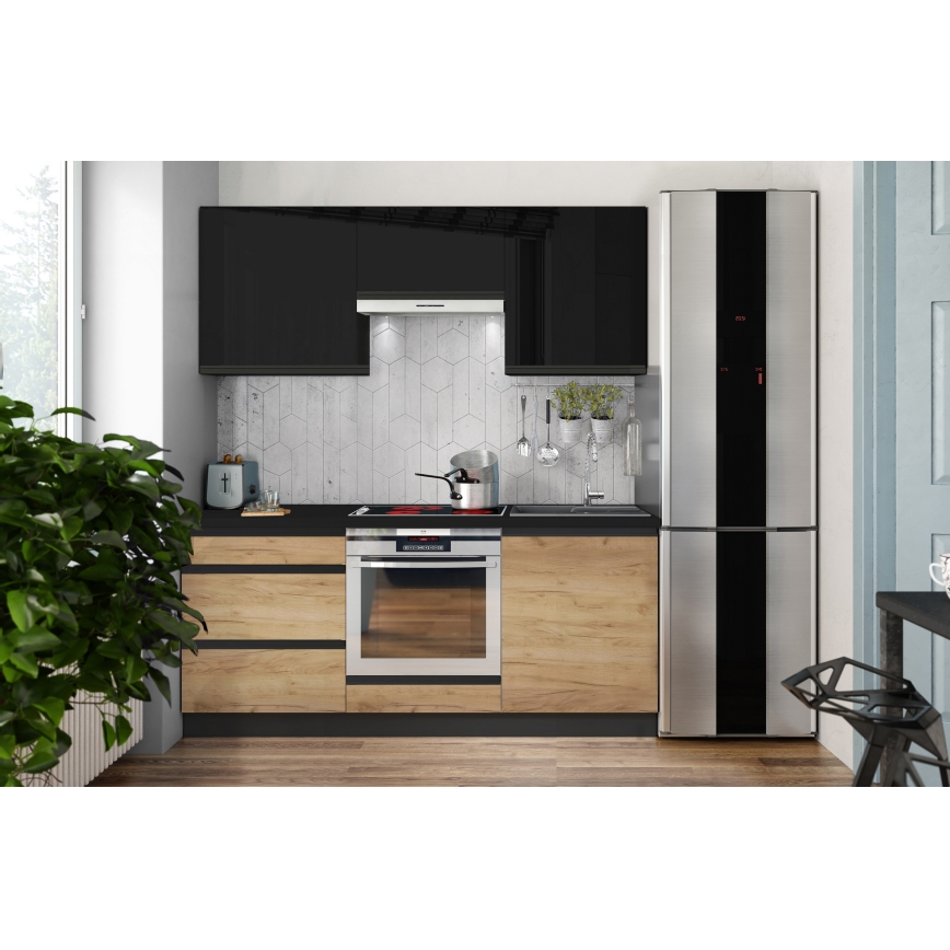 MARINA 180 cm kitchen unit, Craft Oak/Glossy Black