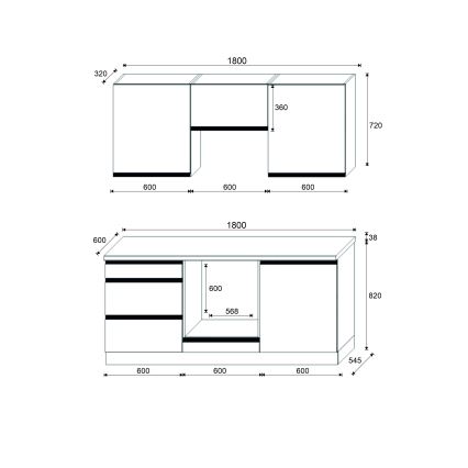 MARINA 180 cm kitchen unit, Craft Oak/Glossy Black