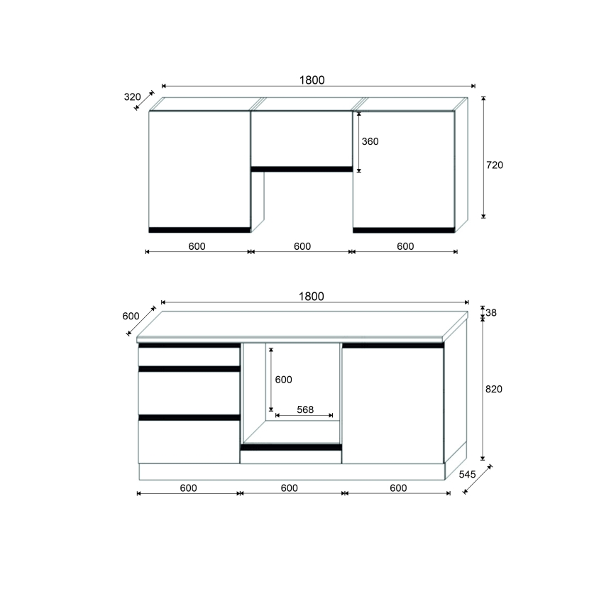 MARINA 180 cm kitchen unit in Craft Oak