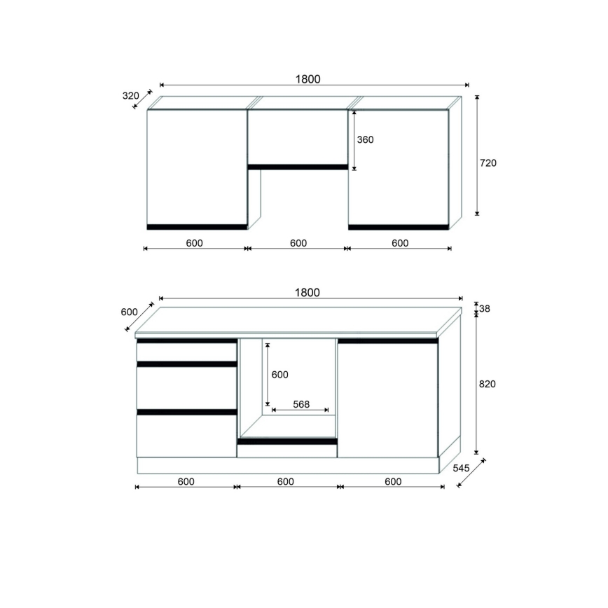 MARINA Kitchen Unit 180 cm Craft Oak/Glossy White