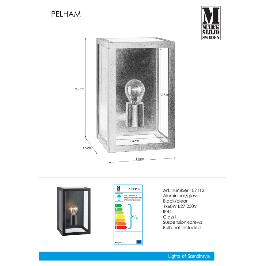 Markslöjd 107113 - Outdoor wall light PELHAM 1xE27/60W/230V IP44 black