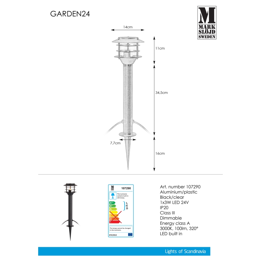 Markslöjd 107290 - LED Outdoor lamp GARDEN 24 LED/3W/24V 45 cm IP44 black