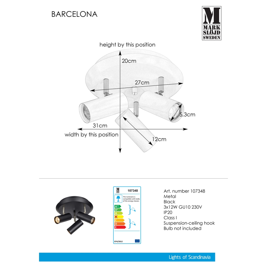 Markslöjd 107348 - Spotlight BARCELONA 3xGU10/12W/230V
