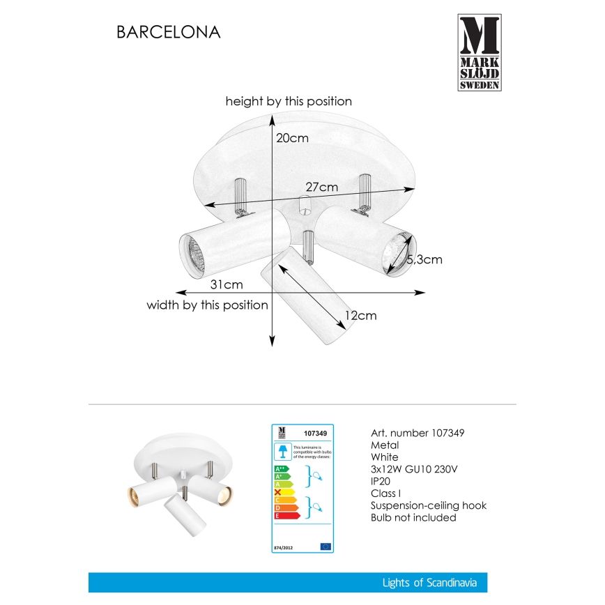Markslöjd 107349 - Spotlight BARCELONA 3xGU10/12W/230V