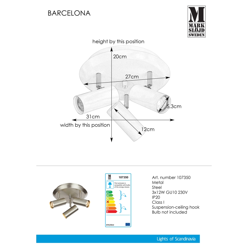 Markslöjd 107350 - Spotlight BARCELONA 3xGU10/12W/230V