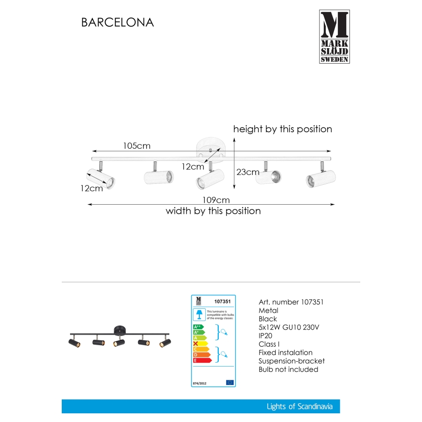 Markslöjd 107351 - Spotlight BARCELONA 5xGU10/12W/230V