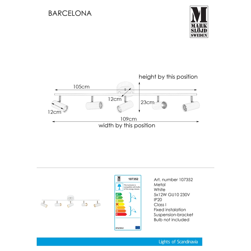 Markslöjd 107352 - Spotlight BARCELONA 5xGU10/12W/230V