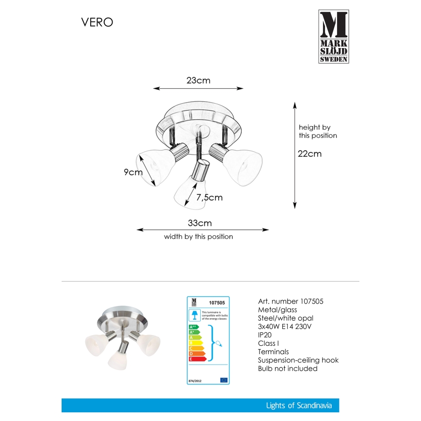 Markslöjd 107505 - Spotlight VERO 3xE14/40W/230V shiny chrome