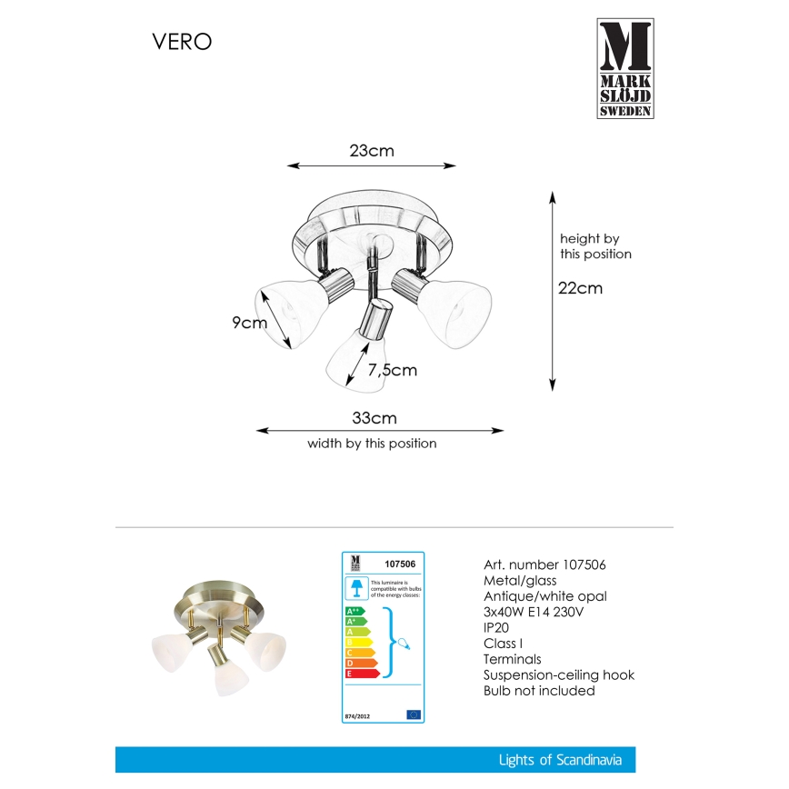 Markslöjd 107506 - Spotlight VERO 3xE14/40W/230V brass