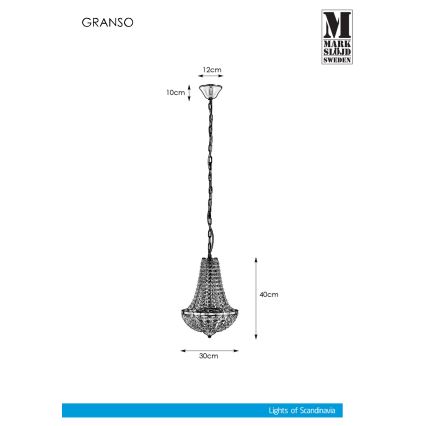 Markslöjd 107550 - Crystal bathroom chandelier on a chain GRÄNSÖ 2xG9/20W/230V IP44