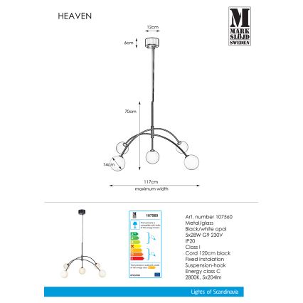 Markslöjd 107560 - Chandelier on a string HEAVEN 5xG9/28W/230V