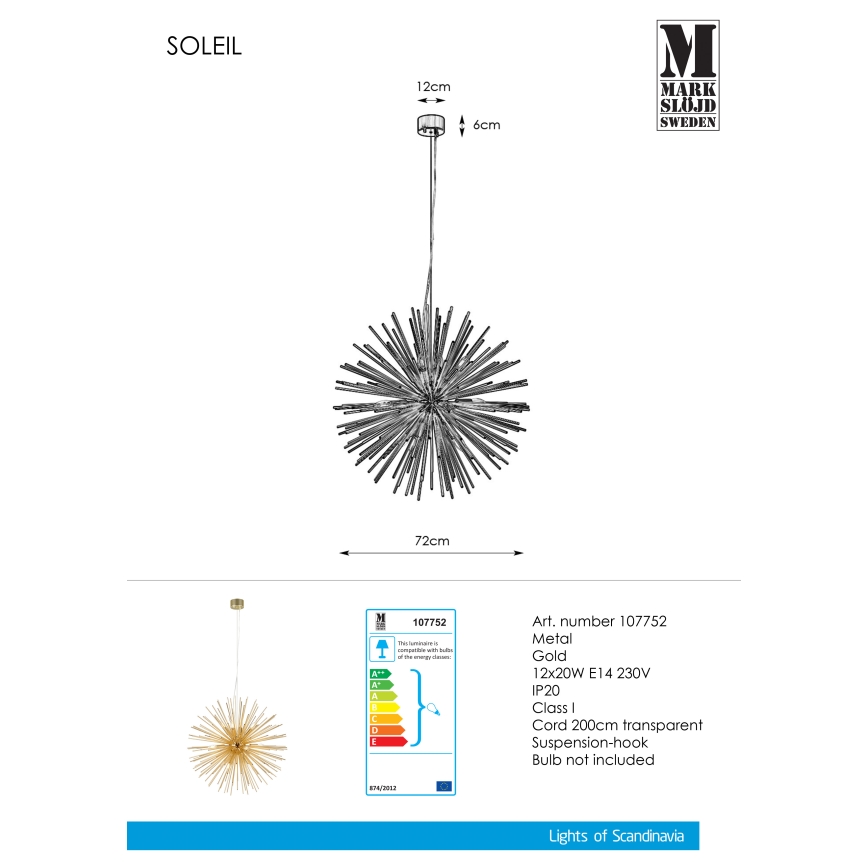 Markslöjd 107752 - Chandelier on a string SOLEIL 12xE14/20W/260V Rose gold