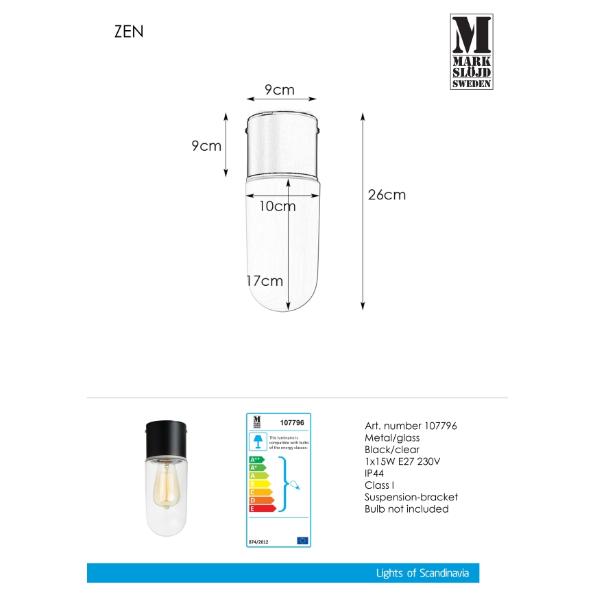 Markslöjd 107796 - Bathroom ceiling light ZEN 1xE27/15W/230V IP44