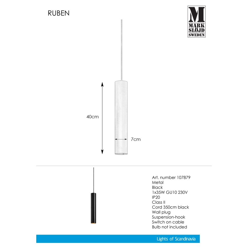 Markslöjd 107879 - Chandelier on a string RUBEN 1xGU10/35W/230V