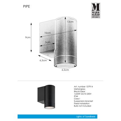 Markslöjd 107914 - Outdoor wall light PIPE 1xGU10/35W/230V IP44