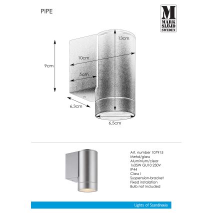 Markslöjd 107915 - Outdoor wall light PIPE 1xGU10/35W/230V IP44