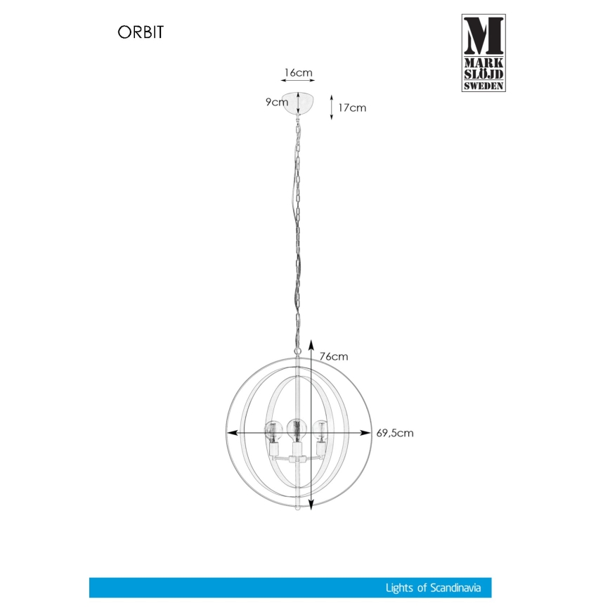 Markslöjd 107941 - Chandelier on a chain ORBIT 3xE27/60W/230V