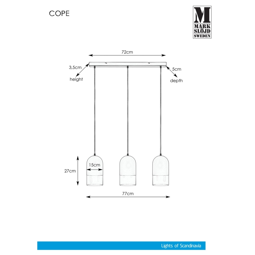 Markslöjd 108226 - Chandelier on a string COPE 3xE14/18W/230V
