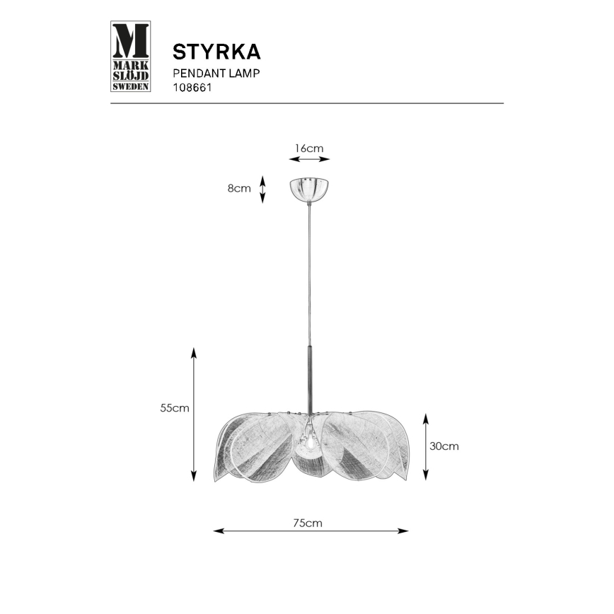 Markslöjd 108661 - Chandelier on a string STYRKA 1xE27/40W/230V d. 75 cm beige