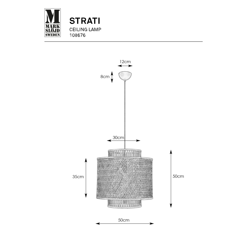 Markslöjd 108676 - Chandelier on a string STRATI 1xE27/40W/230V black/bamboo