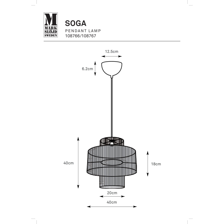 Markslöjd 108766 - Chandelier on a string SOGA 1xE27/40W/230V black