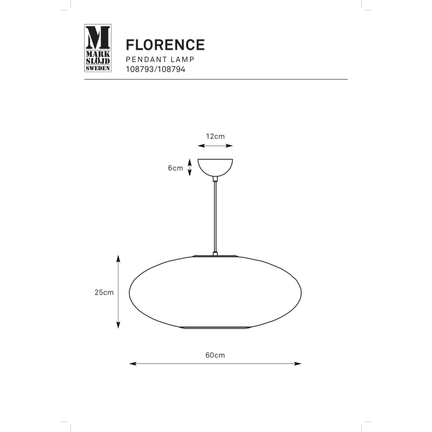 Markslöjd 108794 - Chandelier on a string FORENCE 1xE27/40W/230V d. 60 cm white