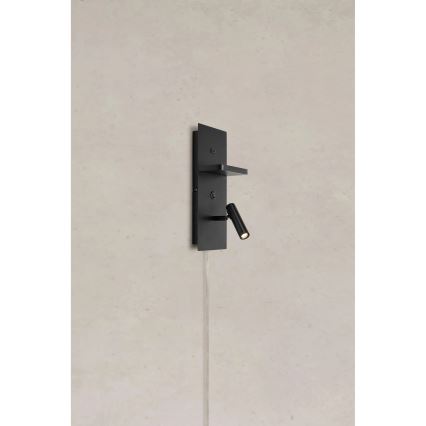 Markslöjd 109018 - CARICA LED Wall Spotlight with Shelf and USB Port, LED/4W/230V, Black
