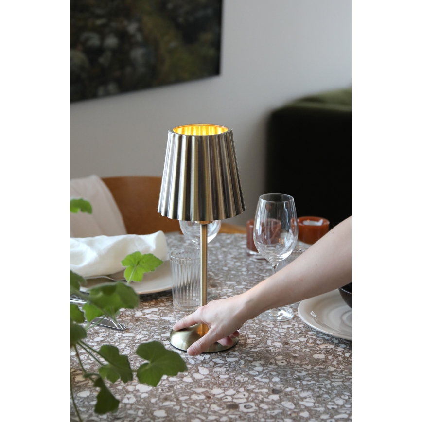 Markslöjd 109127 - CELIA LED Dimmable Rechargeable Touch-Control Table Lamp, 1x E14 / 2W / 2000 mAh, Brass