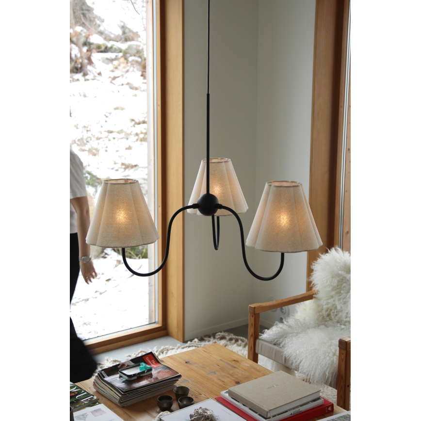 Markslöjd 109172 - VEYA cable-hung pendant light 3xE14/40W/230V Ø 90 cm linen/black