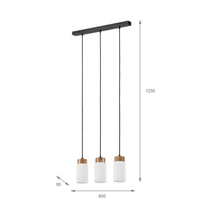 MARKUS Cable-hung Pendant Light 3xE27/15W/230V Black/Oak
