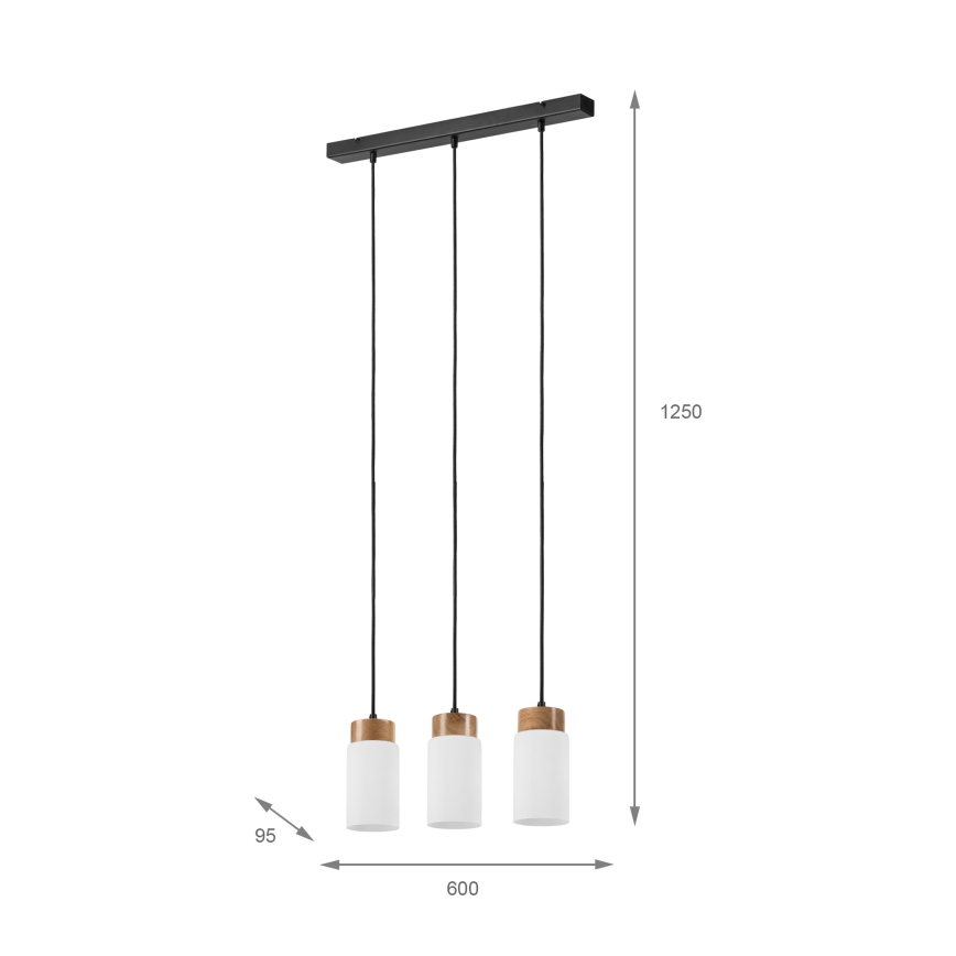 MARKUS Cable-hung Pendant Light 3xE27/15W/230V Black/Oak