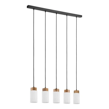 MARKUS cable-suspended chandelier 5xE27/15W/230V, black/oak
