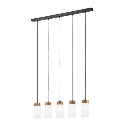 MARKUS cable-suspended chandelier 5xE27/15W/230V, black/oak