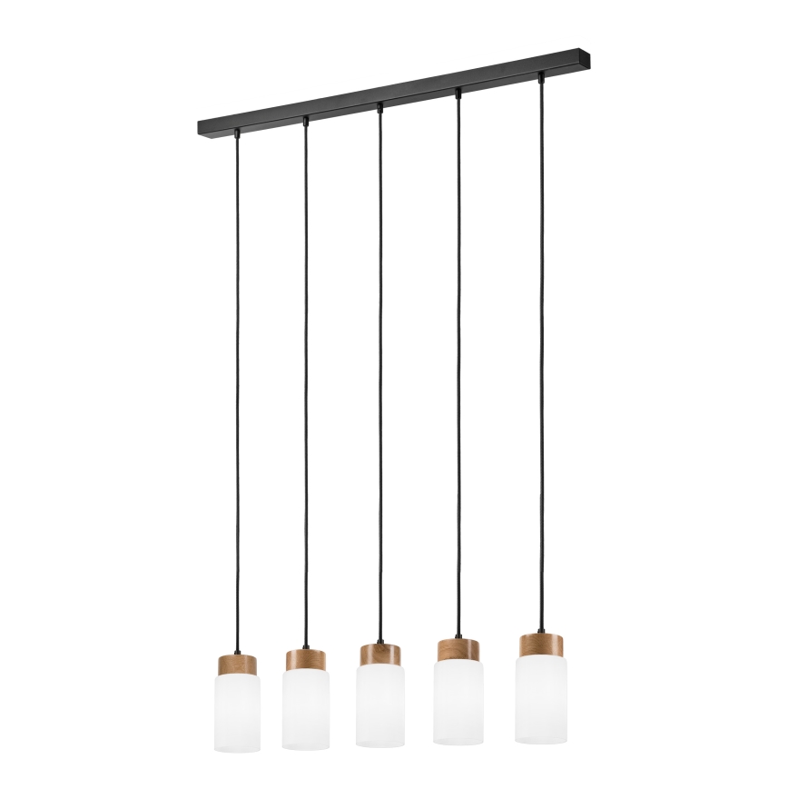 MARKUS cable-suspended chandelier 5xE27/15W/230V, black/oak