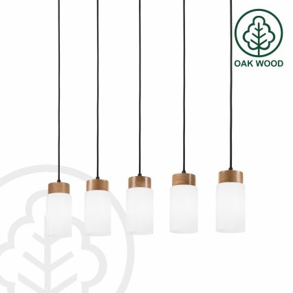 MARKUS cable-suspended chandelier 5xE27/15W/230V, black/oak