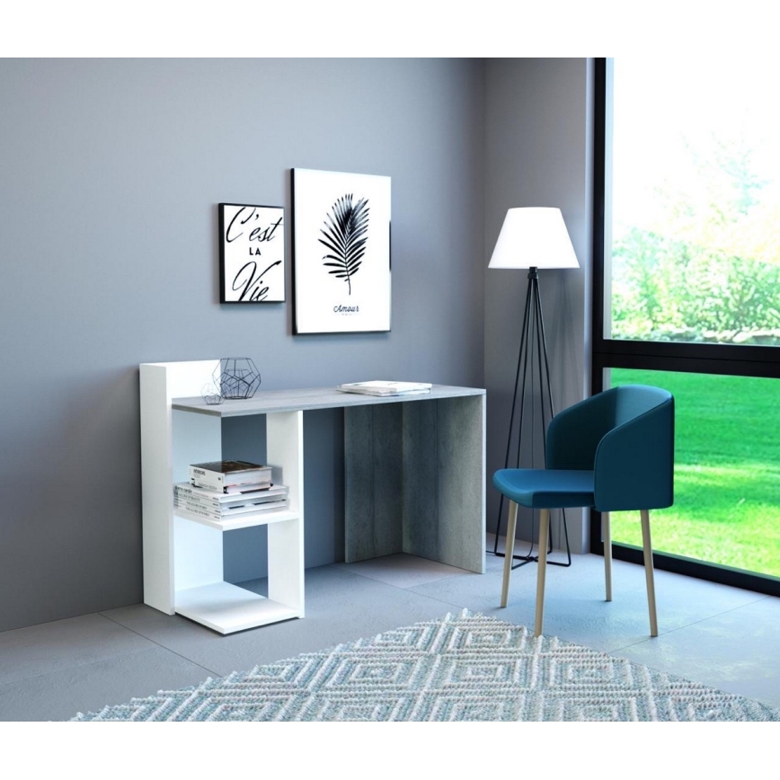MARLO Writing Desk, Concrete Grey/White