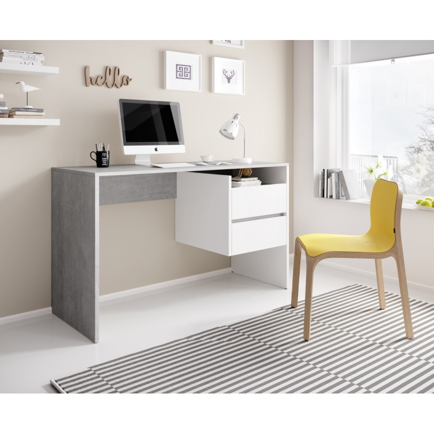 MARLO writing desk with drawers, concrete grey/white