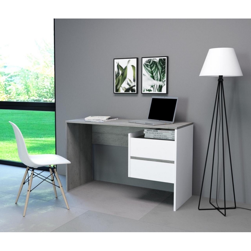 MARLO writing desk with drawers, concrete grey/white
