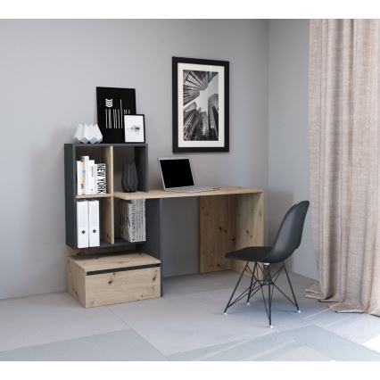 MARLO Writing Desk with Shelf, Artisan Oak/Anthracite